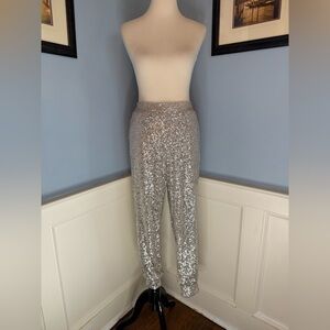 Champagne-Silver Sequined Joggers Sz XL